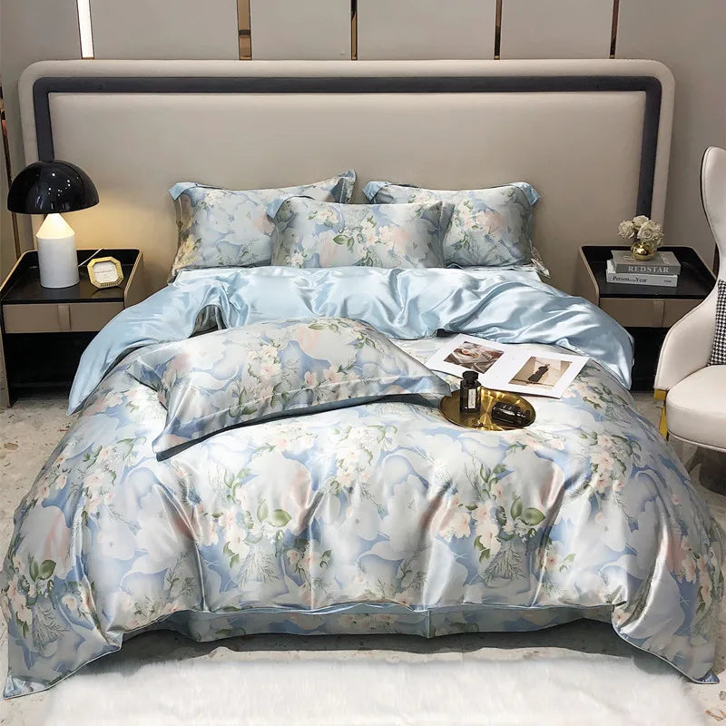 Luxury Natural Silk Floral Bedding Set – 4-Piece Smooth & Silky Comfort Set