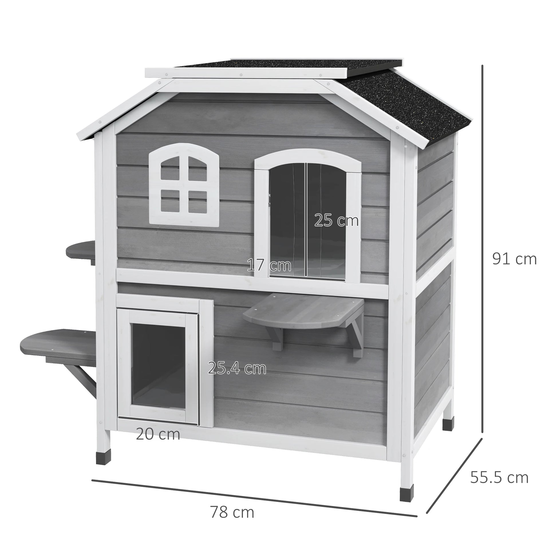 Outdoor Wooden Cat House – 2-Level Shelter with Escape Doors