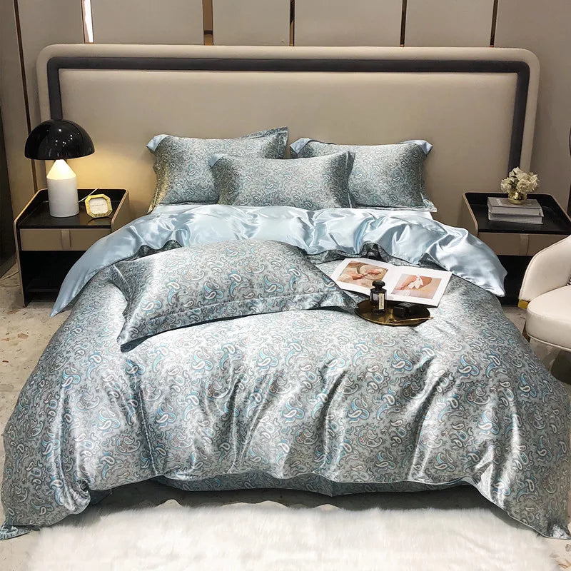 Luxury Natural Silk Floral Bedding Set – 4-Piece Smooth & Silky Comfort Set