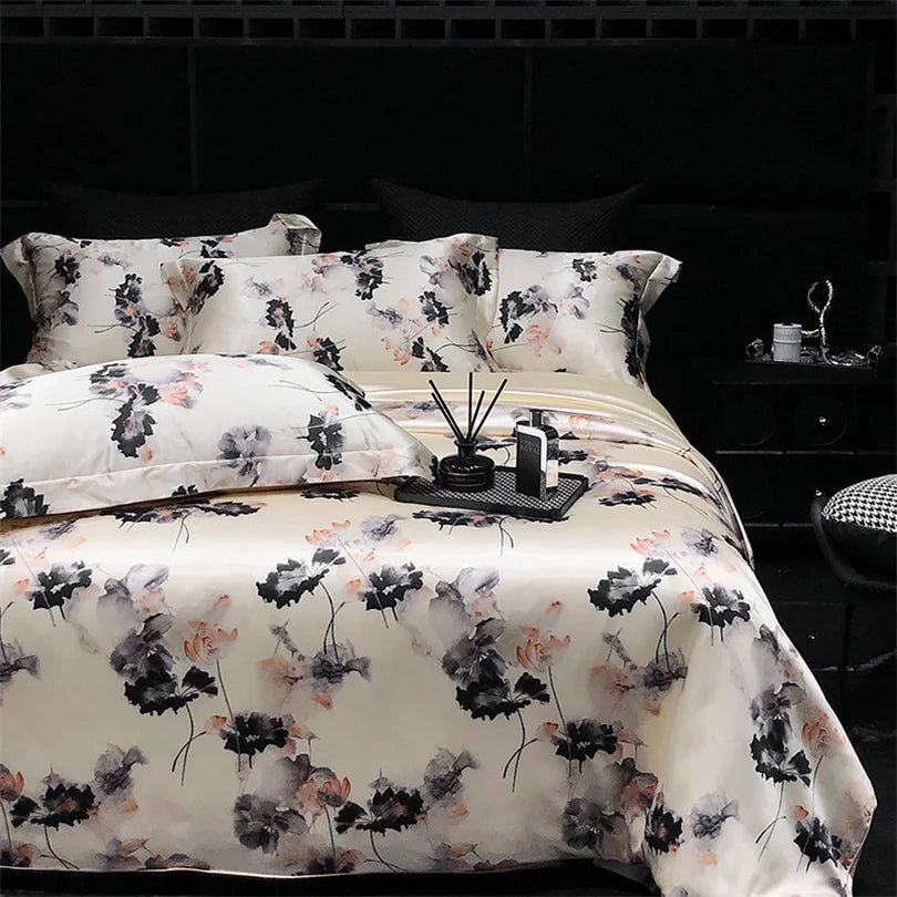 Luxury Natural Silk Floral Bedding Set – 4-Piece Smooth & Silky Comfort Set