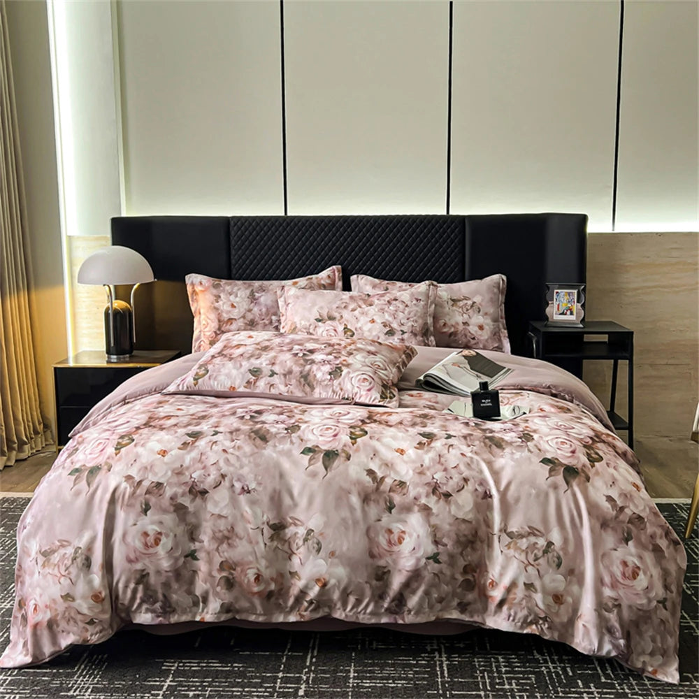 Flower Printed Bedding Set Soft Luxury Bedroom Decor Duvet Cover Set Comforter Pillowcase Bed Sheet Washed Cotton Four Piece Set