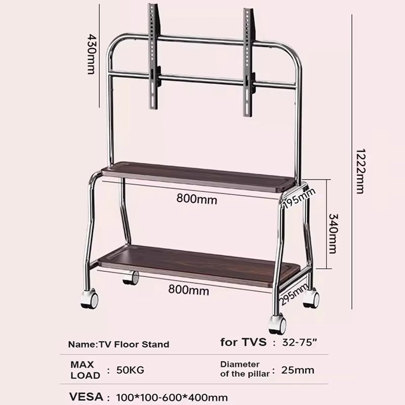 Mobile TV Stand Mount with Removable Support Shelf | High Quality Wheels | 32-75 Inches | TV Cart