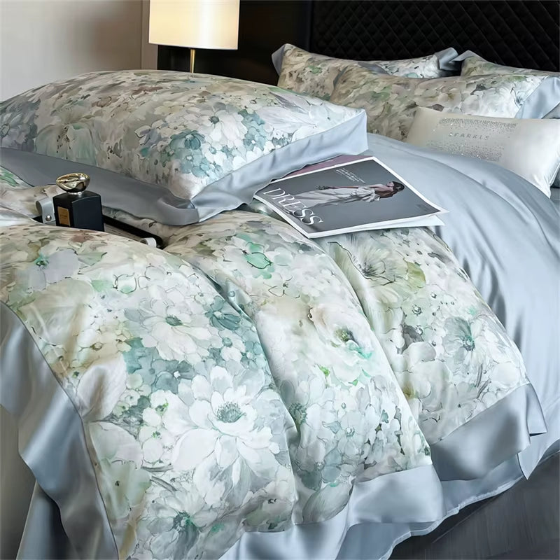 Tropical Forest Plants Print Luxury Bedding Set Lyocell Bamboo Fiber Soft Silky Duvet Cover Bed Sheet/Fitted Sheet Pillowcases