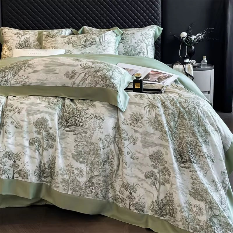 Tropical Forest Print Luxury Bedding Set – Lyocell Bamboo Fiber Soft Silky Duvet Cover & Sheet Set
