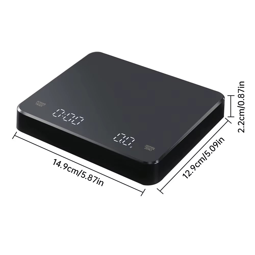 Digital Coffee Scale with Timer – LED Display, USB Rechargeable, 3kg Capacity, 0.1g Precision, Measures in g/oz/ml