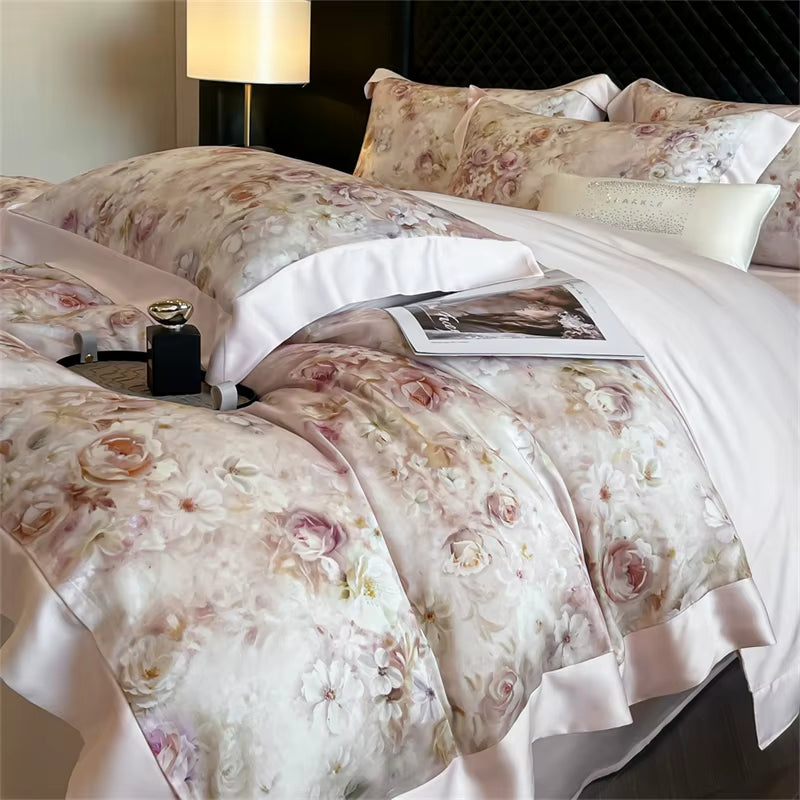Tropical Forest Plants Print Luxury Bedding Set Lyocell Bamboo Fiber Soft Silky Duvet Cover Bed Sheet/Fitted Sheet Pillowcases