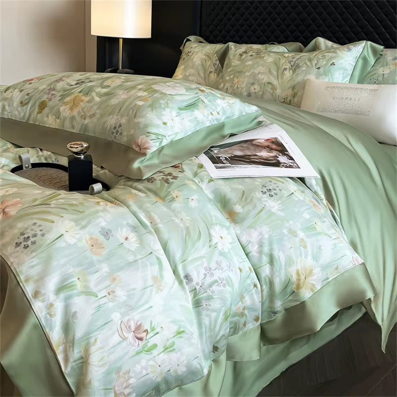 Tropical Forest Plants Print Luxury Bedding Set Lyocell Bamboo Fiber Soft Silky Duvet Cover Bed Sheet/Fitted Sheet Pillowcases