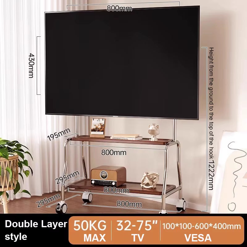 Mobile TV Stand Mount with Removable Support Shelf | High Quality Wheels | 32-75 Inches | TV Cart