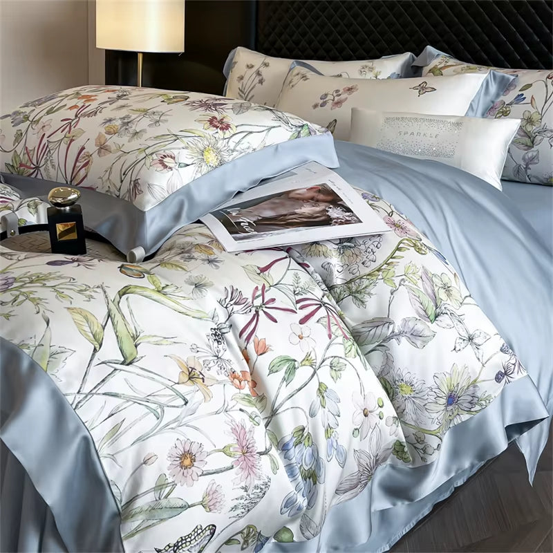 Tropical Forest Plants Print Luxury Bedding Set Lyocell Bamboo Fiber Soft Silky Duvet Cover Bed Sheet/Fitted Sheet Pillowcases