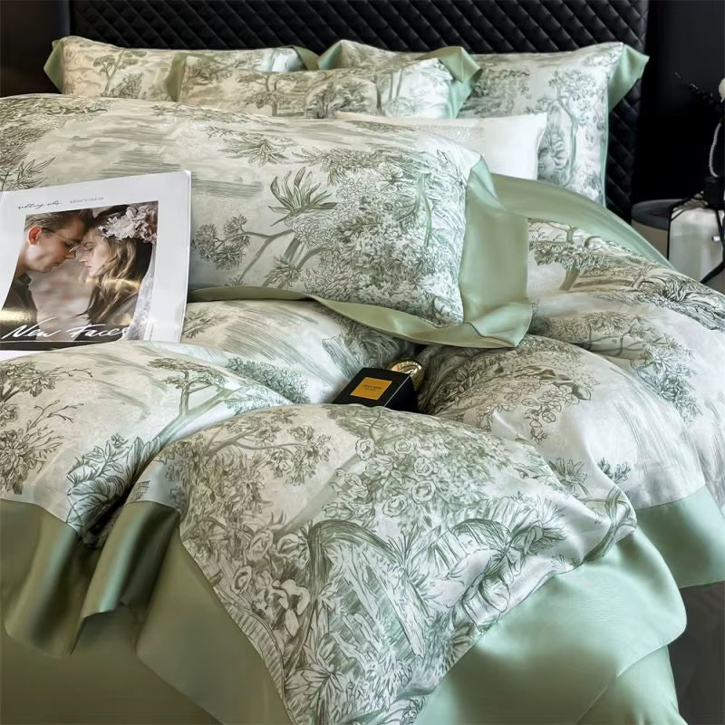 Tropical Forest Print Luxury Bedding Set – Lyocell Bamboo Fiber Soft Silky Duvet Cover & Sheet Set