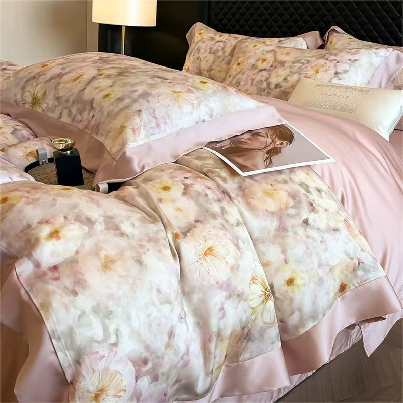 Tropical Forest Plants Print Luxury Bedding Set Lyocell Bamboo Fiber Soft Silky Duvet Cover Bed Sheet/Fitted Sheet Pillowcases