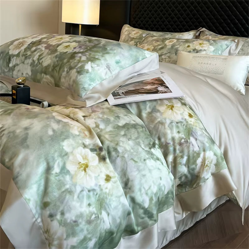 Tropical Forest Plants Print Luxury Bedding Set Lyocell Bamboo Fiber Soft Silky Duvet Cover Bed Sheet/Fitted Sheet Pillowcases