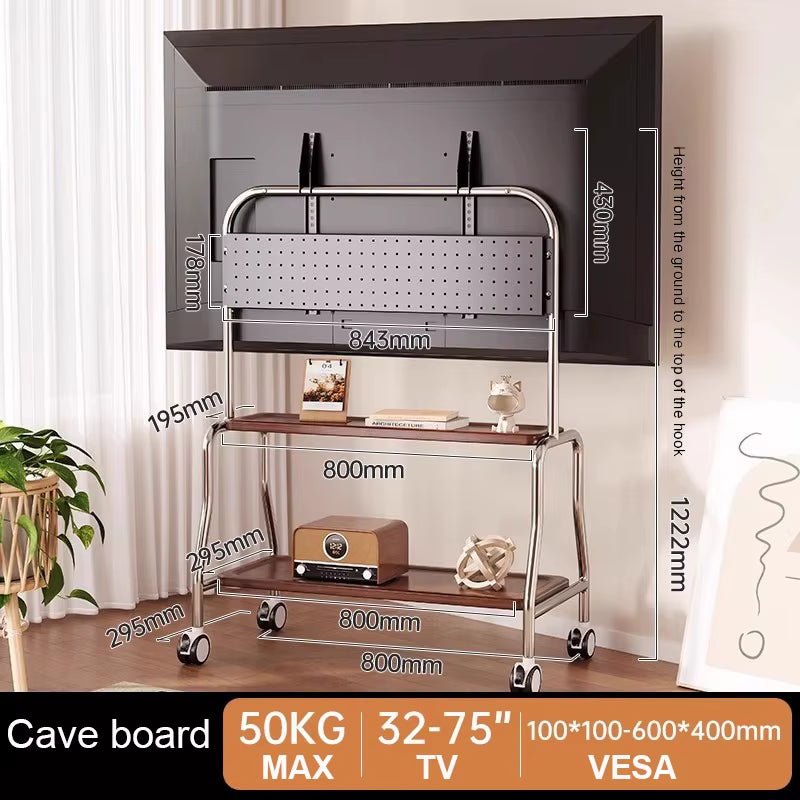 Mobile TV Stand Mount with Removable Support Shelf | High Quality Wheels | 32-75 Inches | TV Cart