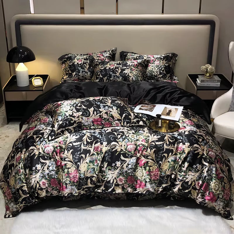 Luxury Natural Silk Floral Bedding Set – 4-Piece Smooth & Silky Comfort Set