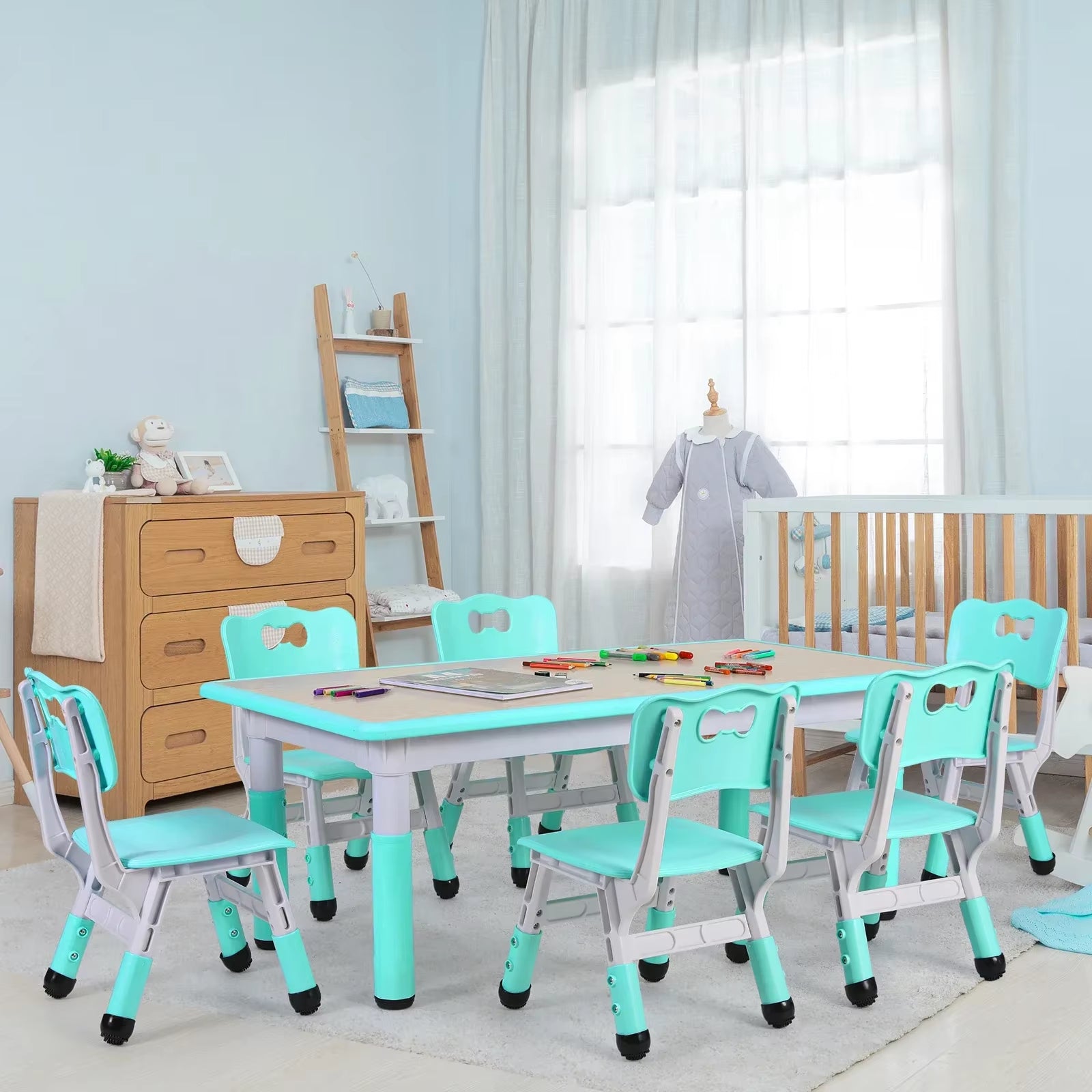 Adjustable Kids Table & 6 Chairs Set | Ages 2–10 | CPC Certified