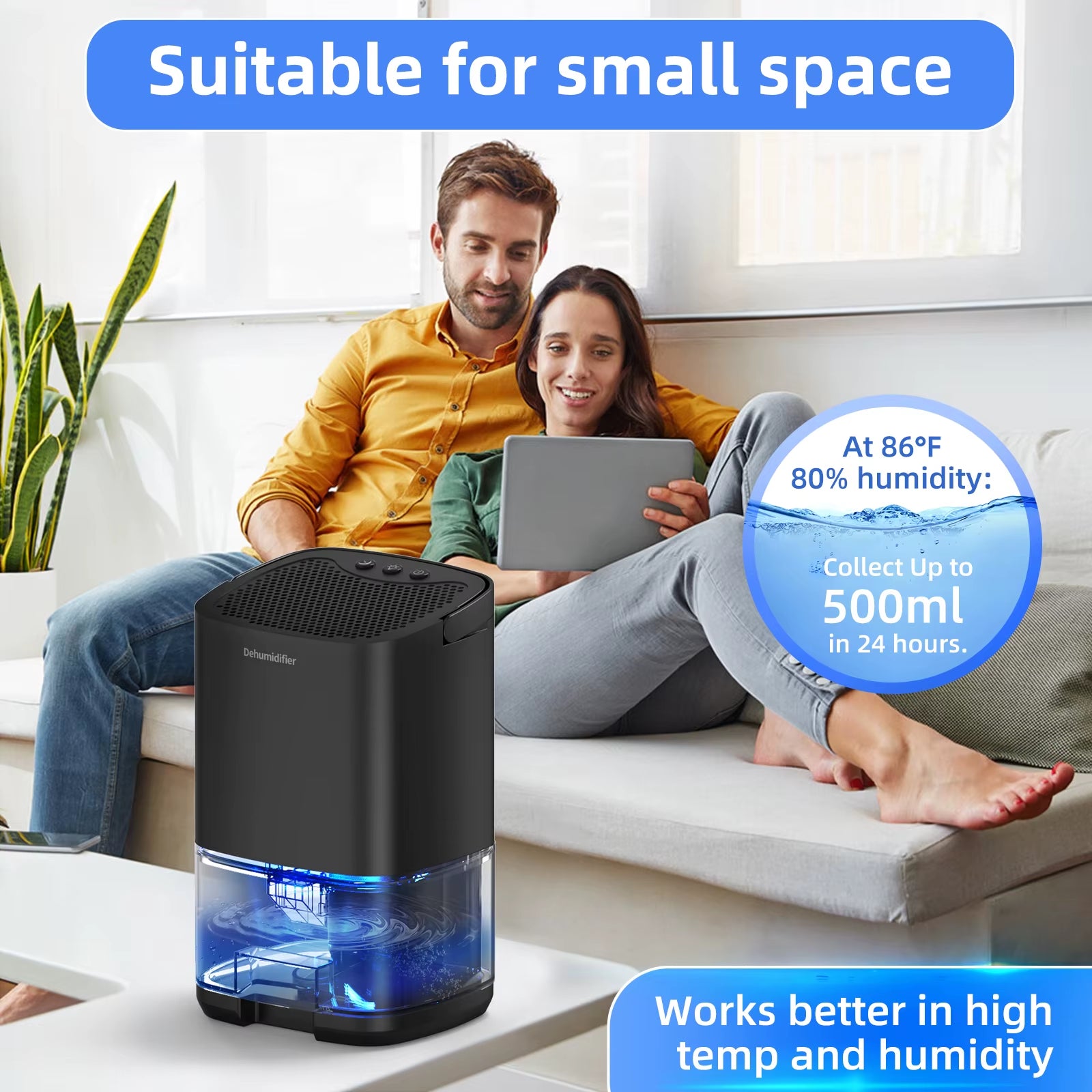 1Pc 1000Ml Portable Dehumidifier for Home Office and RV Eliminate Damp Mold and Moisture Easy to Use and Energy Efficient